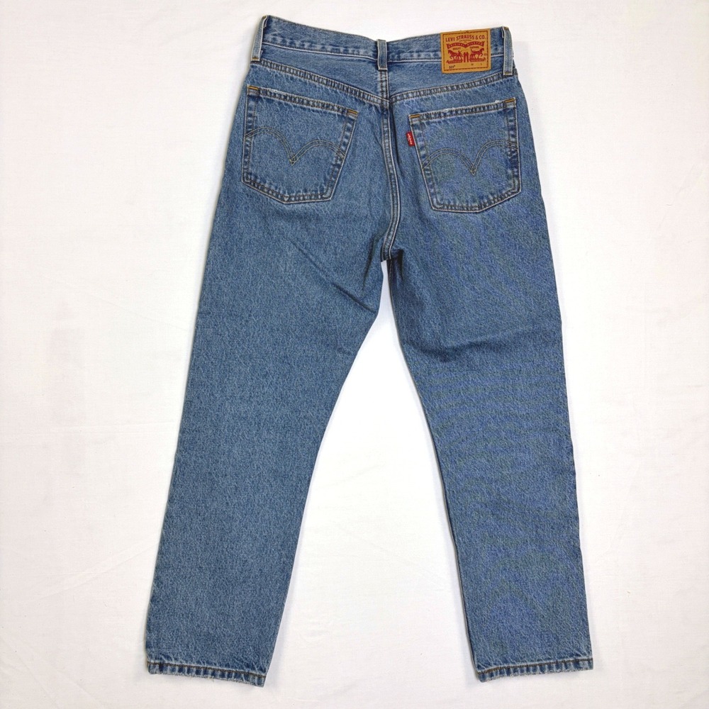 Levis 501 Original Cropped Jeans Womens 27 Medium Wash Blue Button Fly - Picture 9 of 11